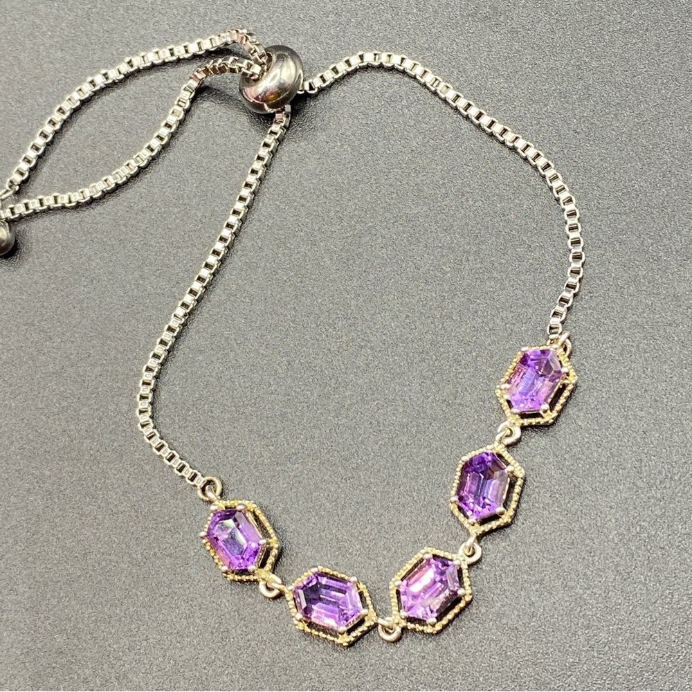 Amethyst Bracelet STS KARIS .925 Sterling Five Gemstones On Box Chain